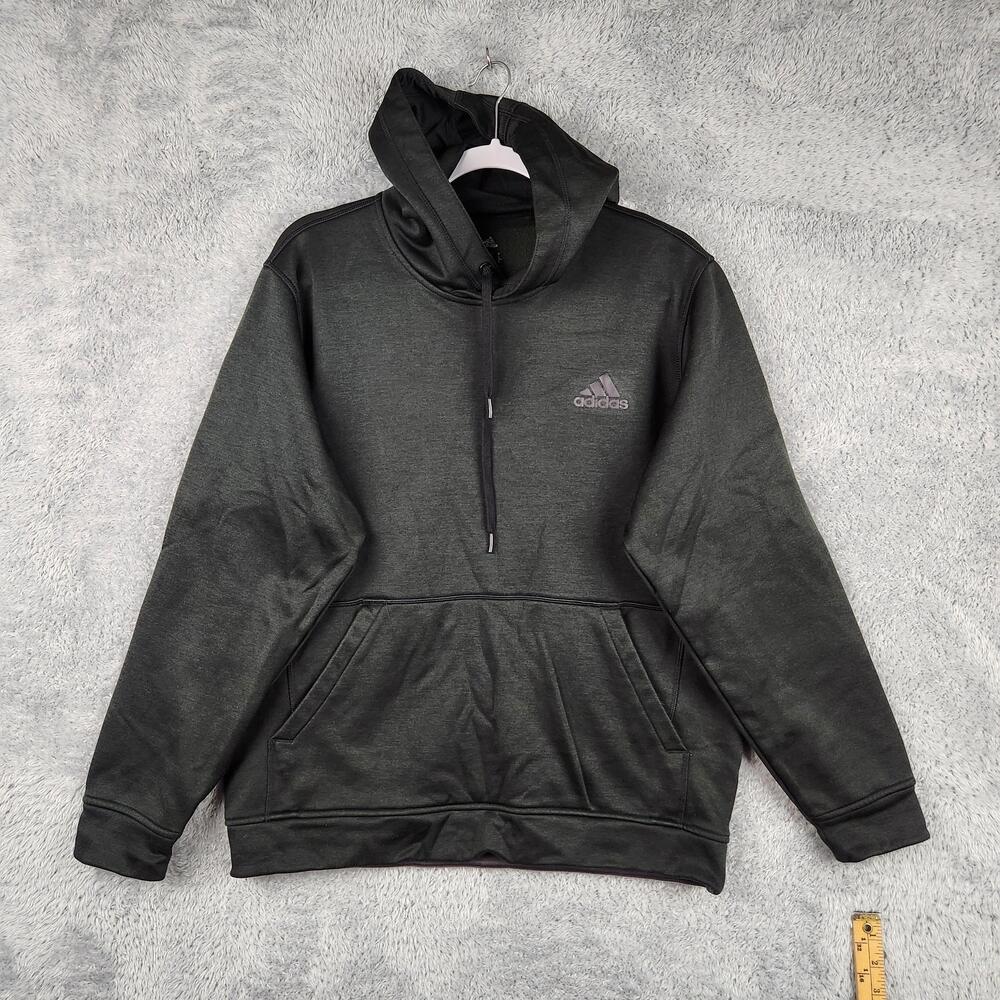 Adidas Hoodie Mens Large Gray Climawarm Fleece Pullover Sweatshirt Logo Athletic